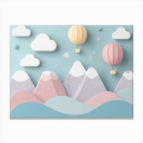 Hand Drawn Childish Art With Mountains, Balloons And Clouds 4 Canvas Print