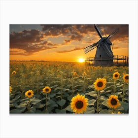 Windmills Sunflowers Canvas Print