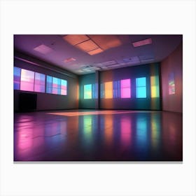 An Empty Room With Colorful Light Streaming Through The Windows, Casting Vibrant Reflections On The Floor Canvas Print