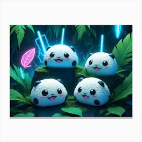 Cute Panda Rice Balls In A Tropical Setting With Neon Lights Canvas Print