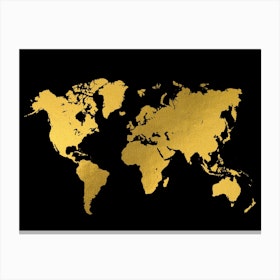 World Map Gold Black Canvas Print
