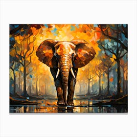 Elephant Abstract Canvas Art – Vibrant Forest Wall Decor – Nature-Inspired Home Decor – Wildlife-Inspired Painting for Living Room – Unique Animal Art Gift Canvas Print