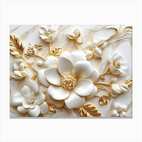 3d Floral Elegance Seamless Gold And White Ceramic Marble Texture 4 Canvas Print