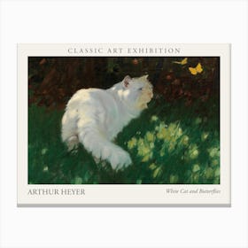 White Cat And Butterflies, Arthur Heyer Poster Canvas Print