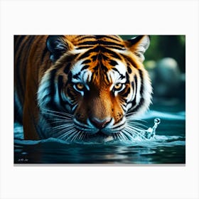 Close Up of a Tiger sneaking in Water as a Photo Realistic Painting Canvas Print