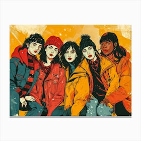 Five Women In Jackets Canvas Print