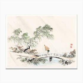 A Man Crossing The Bridge, Kōno Bairei Canvas Print