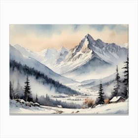 Vintage Muted Winter Mountain Landscape (23) 1 Canvas Print