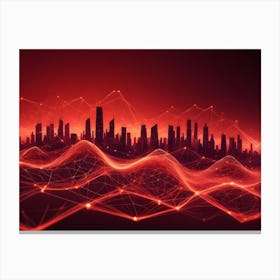 Abstract Image Of A Glowing, Red Network Over A Cityscape Silhouette 1 Canvas Print