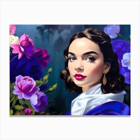 Young Lady with Flowers -Paint Canvas Print