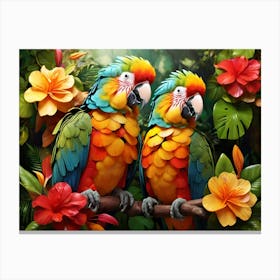 Parrots In The Jungle Paintings Art Print 5 Canvas Print