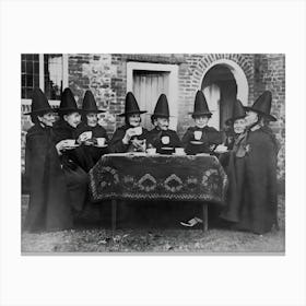 Witches At Tea Party, Vintage Black and White Old Photo Canvas Print