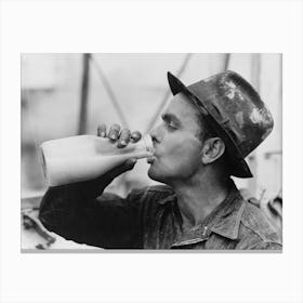 Oil Field Worker Drinking A Bottle Of Milk At Lunch, Kilgore, Texas By Russell Lee Canvas Print