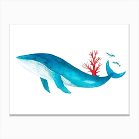 Blue Whale With Coral Canvas Print