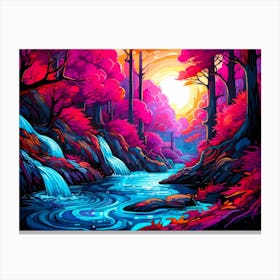 Multicolored Landscape Waterfall Canvas Print