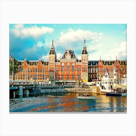 Evening Light Shining On The Station Amsterdam Centraal Canvas Print