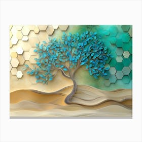 A Striking 3d Artwork Of A Tree With Turquoise And Blue Leaves 1 Canvas Print