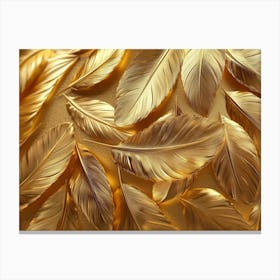 3d Art Golden Feathers Background, Luxury Leaves Texture Canvas Print