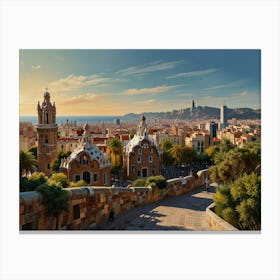 Barcelona Cityscape art 1 Canvas Print