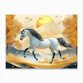 3d Horse and Golden Trees with Colored Mountains Canvas Print