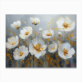 White Flowers With Gold Leaf Accents Canvas Print