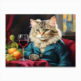 Charming Cat With A Glass Of Wine Canvas Print
