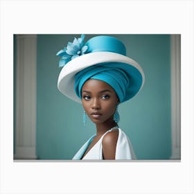 African Woman In Blue Hat Canvas Print