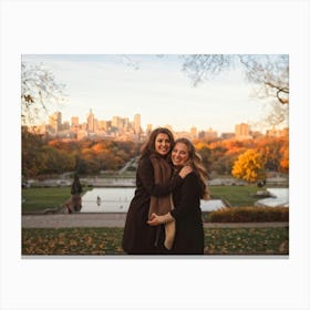 Best Friends Embracing In A Warm Hug Their Smiles Radiant Against The Backdrop Of A Bustling Urban (1) Canvas Print