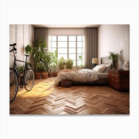 Bedroom With A Bicycle Canvas Print