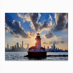 Chicago Lighthouse At Sunset Canvas Print