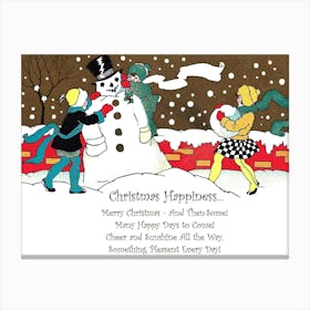 Christmas Happiness, Kids Are Making A Snowman Canvas Print