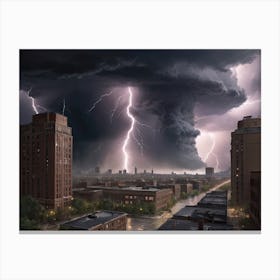 Lightning Over City Canvas Print