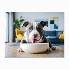 Pit bull Dog Eating From A Bowl 2 Canvas Print