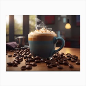 Coffee Cup With Coffee Beans Canvas Print