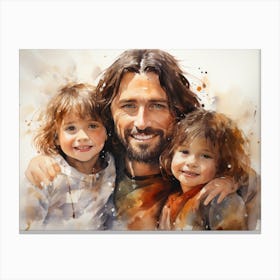 Jesus with little children - watercolor painting. 9 Canvas Print