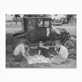 Migrant Workers Eating Dinner By The Side Of Their Car While They Are Camped Near Prague, Oklahoma, Lincoln Coun Canvas Print