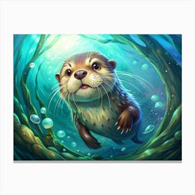 Cute Otter Swimming Underwater Canvas Print