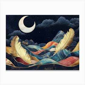 Moon And Feathers 1 Canvas Print