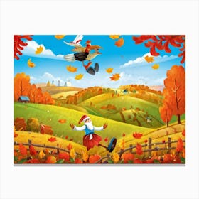 Cartoon Illustration Of A Joyful Feathered Pilgrim Character Adorned With A Traditional Happy Hat (3) Canvas Print