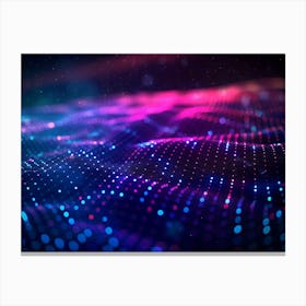 Abstract 3d Landscape Of Glowing Particles, Blue And Pink Colors Canvas Print