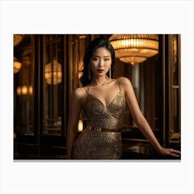 Elegant Asian Woman Clad In High End Attire Strikes A Pose Seamlessly Blending With The Affluent A Canvas Print