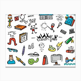 Cartoon Icons Representing Events And Education Sketched By Hand Hand Drawn Animation Style Depic (4) Canvas Print