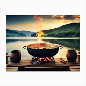 Fire On The Lake Canvas Print