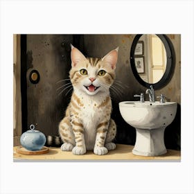 Cat In Bathroom Canvas Print