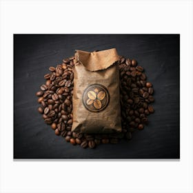 Coffee Beans With Brown Paper Bag Canvas Print