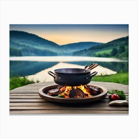 Campfire On A Lake Canvas Print