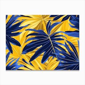 Tropical Leaves Canvas Print, Bold of yellow and blue colors, Living room decor, 1318 Canvas Print