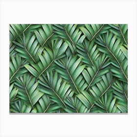 Tropical Background with Green Textured Palm Leaves Foliage Seamless Pattern Hand Drawn Premium Vintage 3d Canvas Print