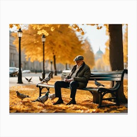 Man Feeding Pigeons  Canvas Print