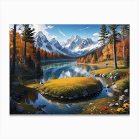 Mountain river landscape painting #7 Canvas Print